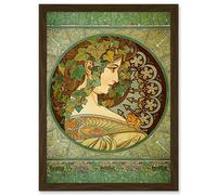 Alphonse Mucha Laurel 1901 Art Nouveau Green Vintage Painting A4 Artwork Framed Wall Art Print Artery8 Brown One Size