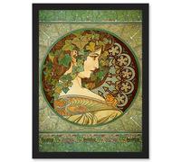 Alphonse Mucha Laurel 1901 Art Nouveau Green Vintage Painting A4 Artwork Framed Wall Art Print Artery8 Black One Size