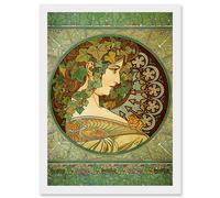 Artery8 Alphonse Mucha Laurel 1901 Art Nouveau Green Vintage Painting A4 Artwork Framed Wall Art Print