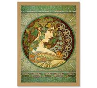 Artery8 Alphonse Mucha Laurel 1901 Art Nouveau Green Vintage Painting A4 Artwork Framed Wall Art Print
