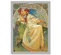 Artery8 Alphonse Mucha Princess Hyacinth 1911 Art Nouveau Vintage Painting A4 Artwork Framed Wall Art Print in Light Grey Artery8 Light Grey