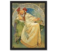Alphonse Mucha Princess Hyacinth 1911 Art Nouveau Vintage Painting A4 Artwork Framed Wall Art Print Artery8 Black One Size