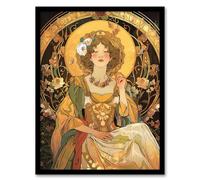 Artery8 Alphonse Mucha Style Woman Floral Art Nouveau Living Room Artwork Framed Wall Art Print A4