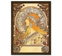 Artery8 Alphonse Mucha Zodiac 1896 Art Nouveau Orange Gold Painting A4 Artwork Framed Wall Art Print