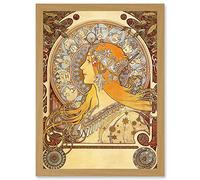 Artery8 Alphonse Mucha Zodiac 1896 Art Nouveau Orange Gold Painting A4 Artwork Framed Wall Art Print