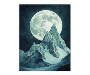 Artery8 Alpine Mountain Range Peak Full Moon Fantasy Art Living Room Extra Large XL Wall Art Poster Print