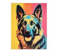 Artery8 Alsatian Dog Multi Coloured German Shepherd Screenprint Risograph Artwork Spot Block Colour Duotone Retro Riso Interior Design Extra Large XL Wall Art Poster Print