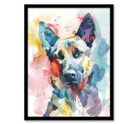 Artery8 Alsatian German Shephard Dog Lover Watercolour Framed Art Print | Size: W12" x H16" Artery8 Multicolor W12" x H16"