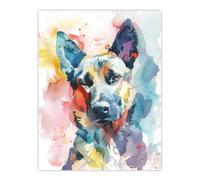 Artery8 Alsatian German Shephard Dog Lover Watercolour Wall Art Print | Size: W18" x H24" Artery8 Multicolor W18" x H24"
