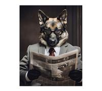 Artery8 Alsatian German Shepherd Dog Reading Newspaper Fun Toilet Bathroom Artwork Unframed Wall Art Print Poster Home Decor Premium Artery8 Multicolor W12" x H16"