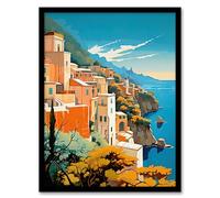Artery8 Amalfi Coast Artwork Italy Cliffside Villages Overlooking Azure Mediterranean Sea Artwork Framed Wall Art Print A4