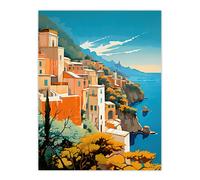 Artery8 Amalfi Coast Artwork Italy Cliffside Villages Overlooking Azure Mediterranean Sea Unframed Wall Art Print Poster Home Decor Premium Artery8 Multicolor W12" x H16"