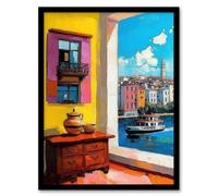 Artery8 Amalfi Coast Coastal City View Boat Italy Summer Framed Art Print | Size: W12" x H16" Artery8 Multicolor W12" x H16"