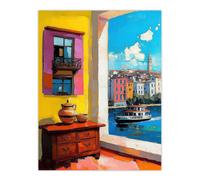 Artery8 Amalfi Coast Coastal City View Boat Italy Summer Wall Art Print | Size: W12" x H16" Artery8 Multicolor W12" x H16"