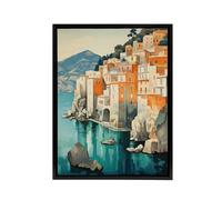 Artery8 Amalfi Coast Coastal Village Houses Italy Framed Canvas Wall Art Print in Blue | Size: W24" x H32" Artery8 Blue W24" x H32"