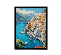 Artery8 Amalfi Coast Italy Coastal Landscape Framed Canvas Wall Art Print in Blue | Size: W12" x H16" Artery8 Blue W12" x H16"