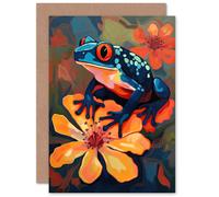 Artery8 Amazon Blue Frog Orange Flower for Him or Her Man Woman Birthday Thank You Congratulations Blank Art Greeting Card