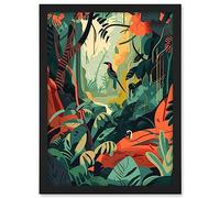 Artery8 Amazon Rainforest Diverse Flora and Tropical Birds Artwork Framed A3 Wall Art Print