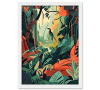 Artery8 Amazon Rainforest Diverse Flora and Tropical Birds Artwork Framed A3 Wall Art Print