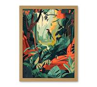 Artery8 Amazon Rainforest Diverse Flora and Tropical Birds Artwork Framed Wall Art Print 18X24 Inch