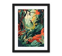 Artery8 Amazon Rainforest Diverse Flora and Tropical Birds Artwork Framed Wall Art Print 18X24 Inch