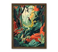 Artery8 Amazon Rainforest Diverse Flora and Tropical Birds Artwork Framed Wall Art Print 18X24 Inch
