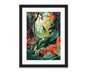 Artery8 Amazon Rainforest Diverse Flora and Tropical Birds Artwork Framed Wall Art Print 18X24 Inch