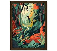 Amazon Rainforest Diverse Flora and Tropical Birds Artwork Framed Wall Art Print A4 Artery8 Brown One Size
