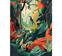Artery8 Amazon Rainforest Diverse Flora and Tropical Birds Premium Wall Art Canvas Print 18X24 Inch