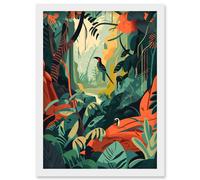 Amazon Rainforest Diverse Flora and Tropical Birds Artwork Framed Wall Art Print A4 Artery8 White One Size