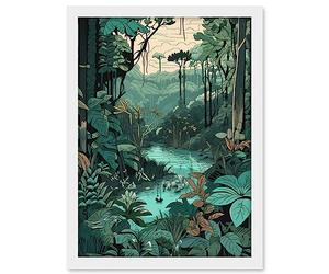 Artery8 Amazon Rainforest Flora Landscape Illustration Artwork Framed A3 Wall Art Print