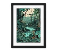 Artery8 Amazon Rainforest Flora Landscape Illustration Artwork Framed Wall Art Print 18X24 Inch