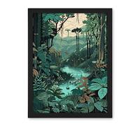 Artery8 Amazon Rainforest Flora Landscape Illustration Artwork Framed Wall Art Print 18X24 Inch
