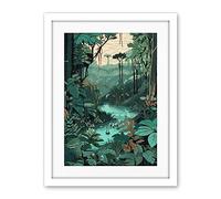 Artery8 Amazon Rainforest Flora Landscape Illustration Artwork Framed Wall Art Print 18X24 Inch