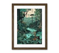 Artery8 Amazon Rainforest Flora Landscape Illustration Artwork Framed Wall Art Print 18X24 Inch