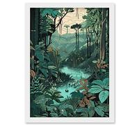 Artery8 Amazon Rainforest Flora Landscape Illustration Artwork Framed Wall Art Print A4