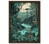 Artery8 Amazon Rainforest Flora Landscape Illustration Artwork Framed Wall Art Print A4