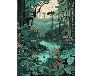 Artery8 Amazon Rainforest Flora Landscape Illustration Large Wall Art Poster Print Thick Paper 18X24 Inch