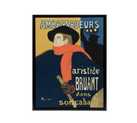 Artery8 Ambassadeurs Aristide Bruant Framed Canvas Wall Art Print Lautrec in Blue | Size: W18" x H24" Artery8 Blue W18" x H24"