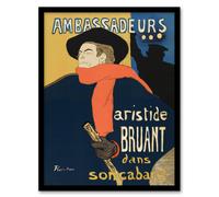Artery8 Ambassadeurs Aristide Bruant Vintage Framed Wall Art Print Lautrec in Blue | Size: A4 Artery8 Blue A4
