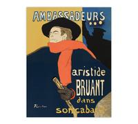 Artery8 Ambassadeurs Aristide Bruant Vintage Wall Art Print Lautrec in Blue | Size: W24" x H32" Artery8 Blue W24" x H32"