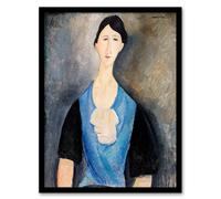 Artery8 Amedeo Modigliani Framed Wall Art Print Young Woman in Blue Portrait in Grey | Size: A4 Artery8 Grey A4