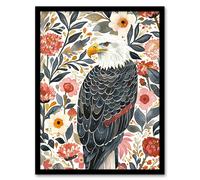 Artery8 American Bald Eagle Floral Watercolour Portrait Framed Wall Art | Size: W12" x H16" Artery8 Multicolor W12" x H16"