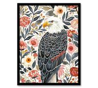 Artery8 American Bald Eagle Floral Watercolour Portrait Living Room Artwork Framed Wall Art Print 18X24 Inch