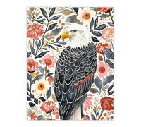 Artery8 American Bald Eagle Floral Watercolour Portrait Living Room Large Wall Art Poster Print Thick Paper 18X24 Inch