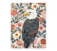 Artery8 American Bald Eagle Floral Watercolour Portrait Wall Art Print | Size: W12" x H16" Artery8 Multicolor W12" x H16"