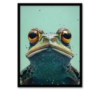 Artery8 American Bullfrog Macro Portrait Fun Modern Bathroom Toilet Artwork Framed Wall Art Print 18X24 Inch
