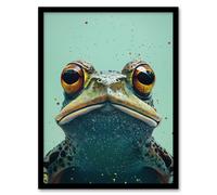 Artery8 American Bullfrog Macro Portrait Fun Modern Framed Art Print in Blue | Size: W12" x H16" Artery8 Blue W12" x H16"