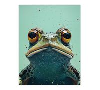 Artery8 American Bullfrog Macro Portrait Fun Modern Wall Art Print in Blue | Size: W12" x H16" Artery8 Blue W12" x H16"