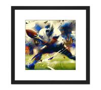 Artery8 American Football Sport Running Back Touchdown Gridiron Blue White Splatter Oil Painting Square Wooden Framed Wall Art Print Picture 8X8 Inch Artery8 Black